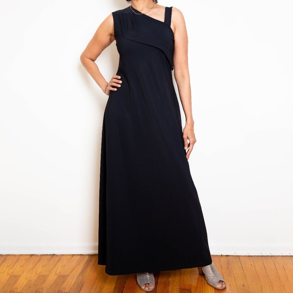 Sarah Pacini Black Polyamide long Asymmetric Dress, Size 1 (US 6)